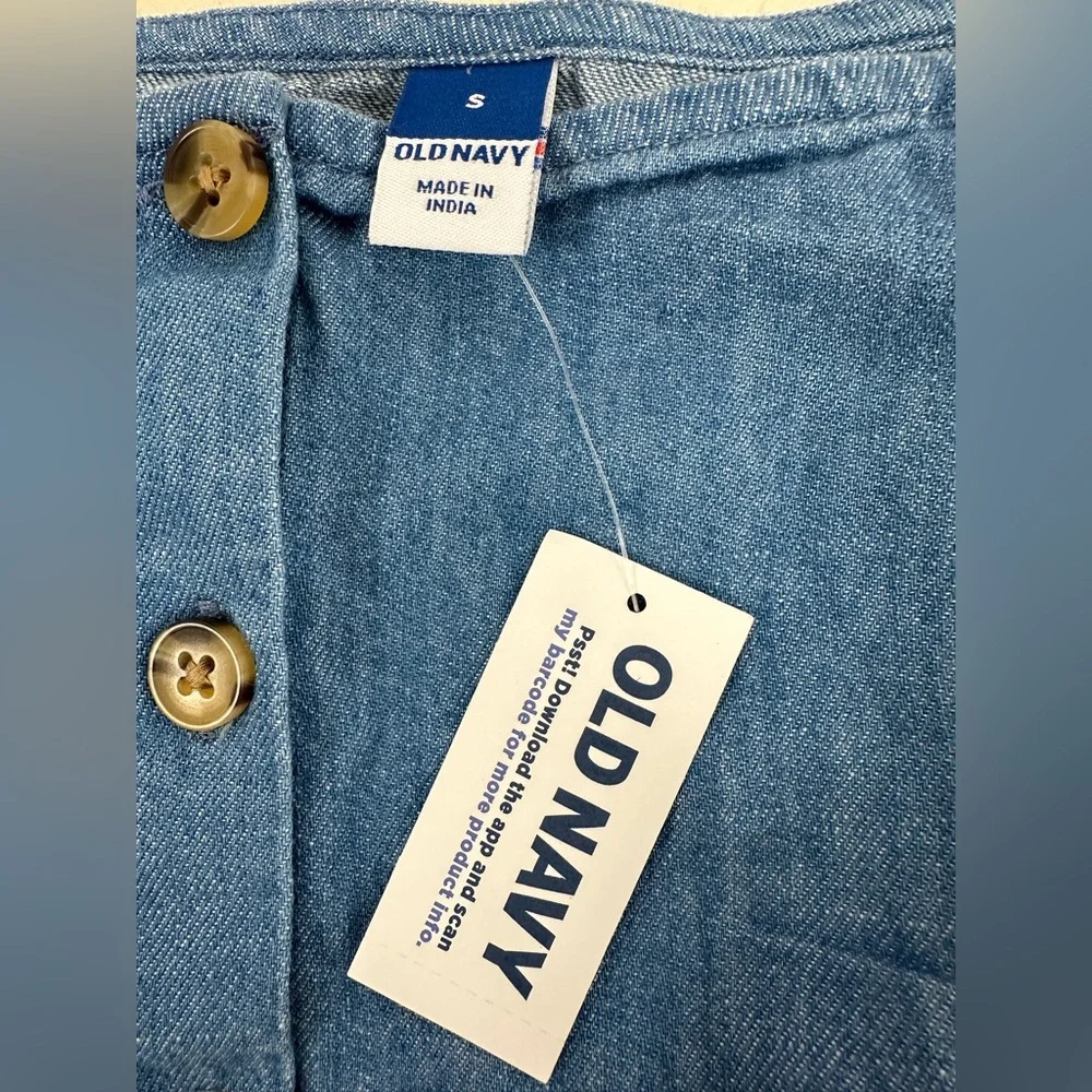 Old Navy Denim Top Ruched Sides Puff Sleeves Buttons SzS Cottage Boho Fairy
